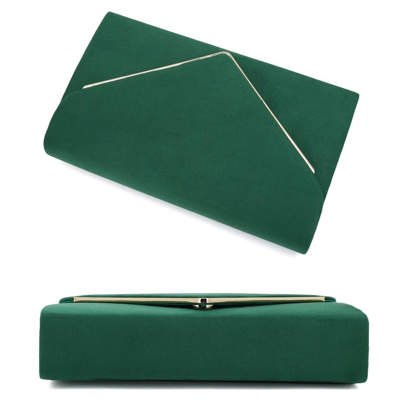 CHARMING TAILOR Faux Suede Clutch Bag Elegant Metal Binding Evening Purse for Wedding/Prom/Black-Tie Events (Green) - Image 5